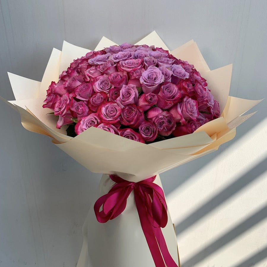 100 Rose Bouquet - Purple Deluxe