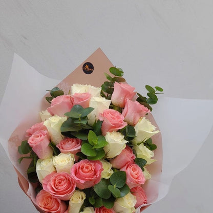 Salmon Pink & White Roses Bouquet