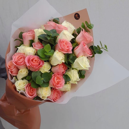 Salmon Pink & White Roses Bouquet